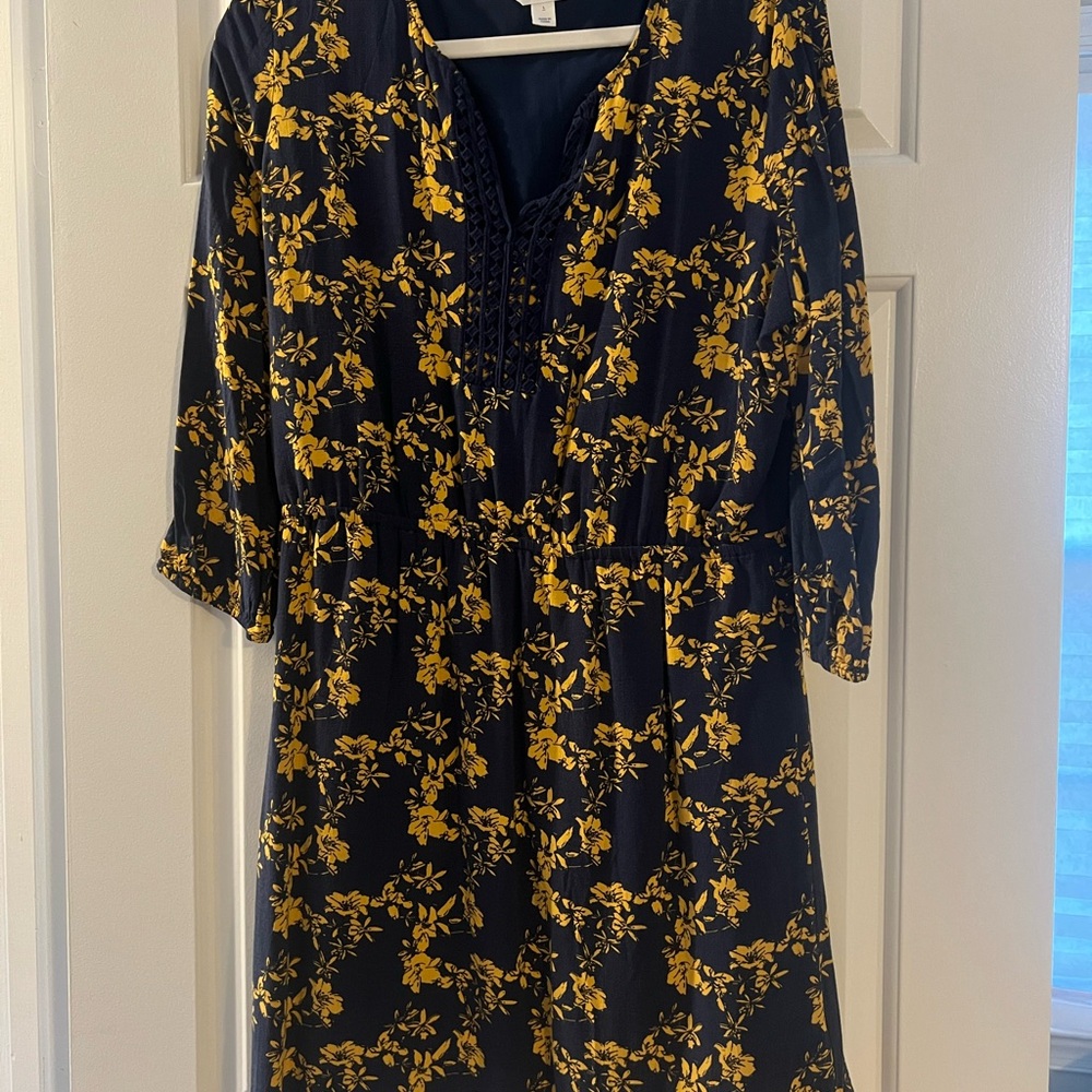 Modern Autumn Print Navy and Yellow Dress
